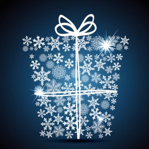 Christmas gift box, snowflake design background.